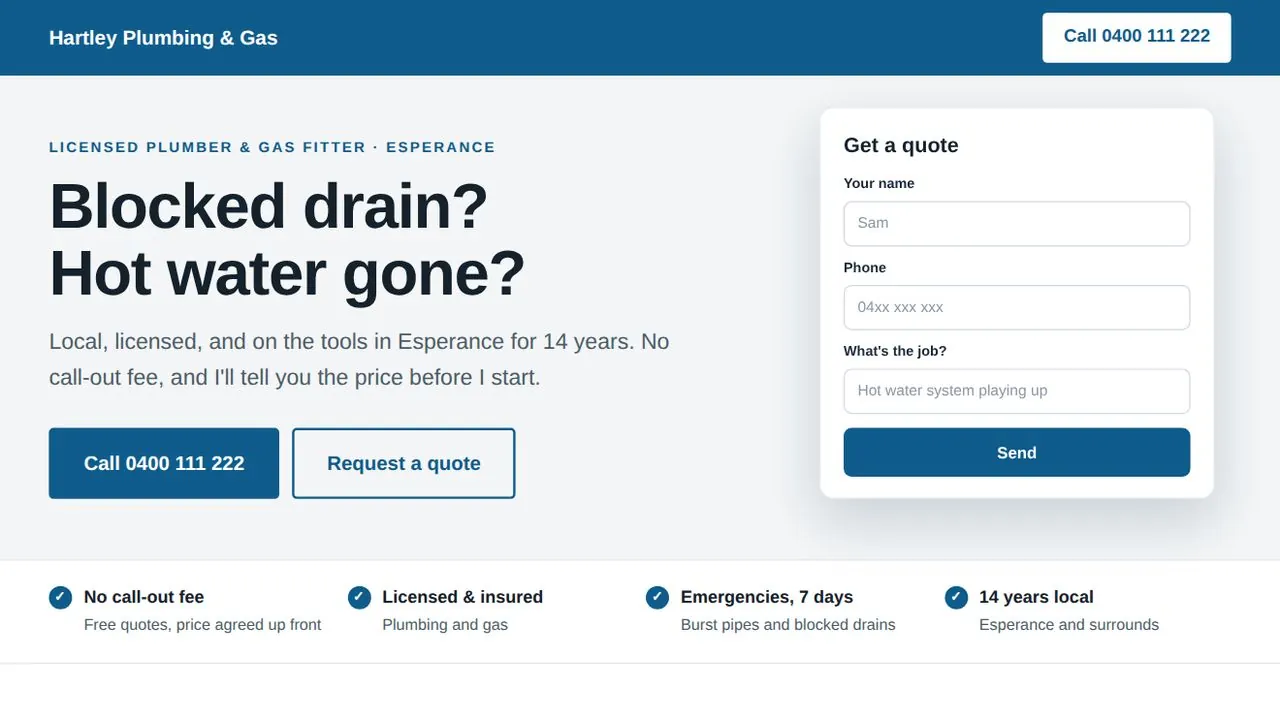 The same plumber's new website